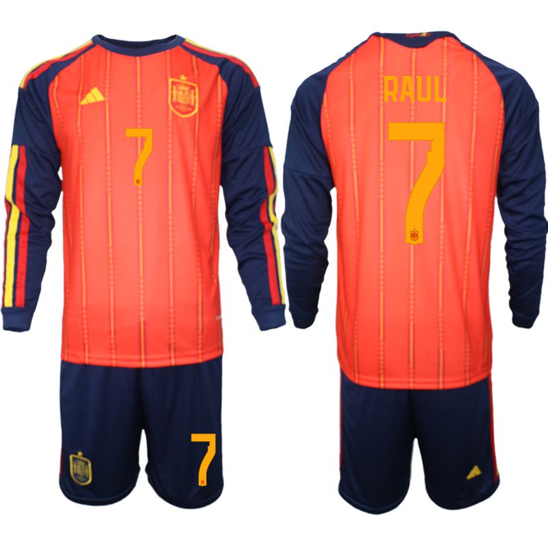 Men 2026 World Cup National Team Spain home red #7 long sleeve Soccer Jersey->spain jersey->Soccer Country Jersey